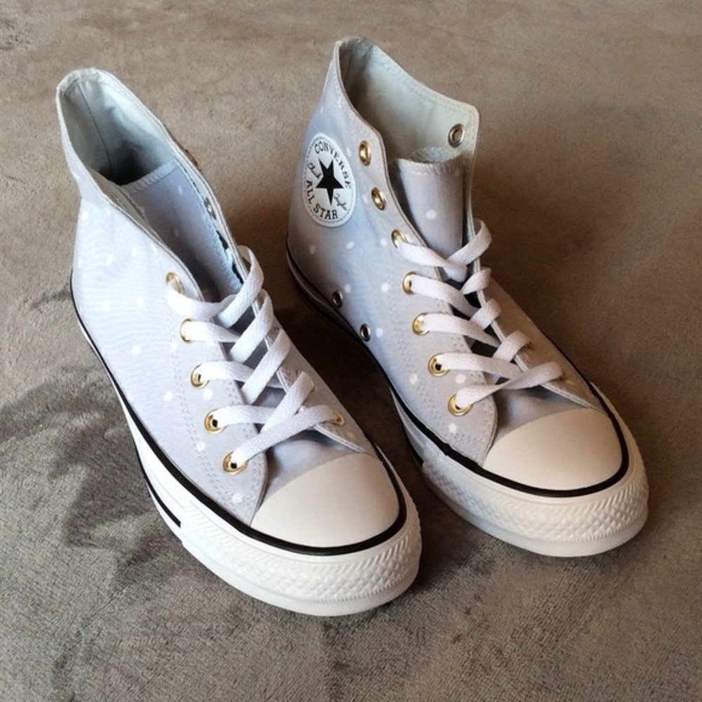 RARE Converse ALL STAR  High-Top Sneakers in Light Gray white Polka dots